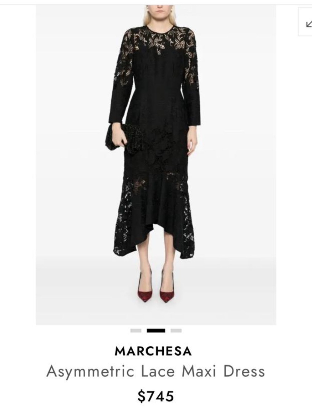 Marchesa Black Lace High-Low Long Sleeve Dress